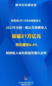 ​2023年全国财政收入突破21万亿元